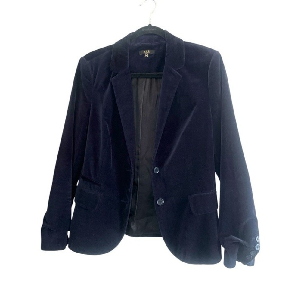1.2.3 Paris Velvet Blazer Size 38 Navy Blue Cotton Tailored Quiet Luxury